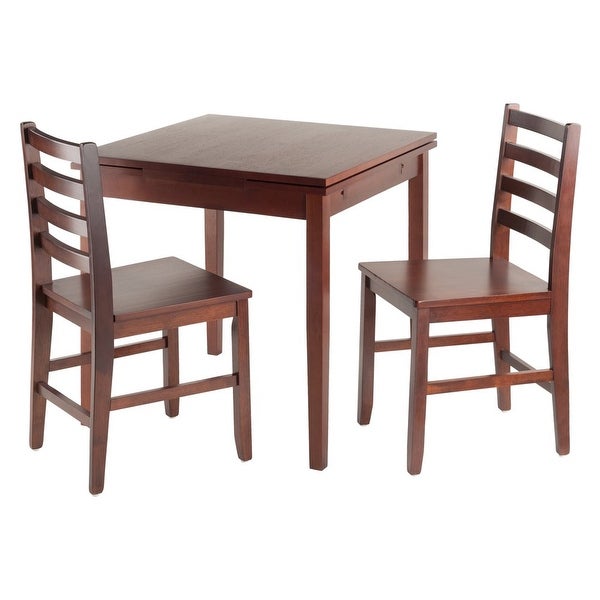 Wood Pulman 3-Pc Dining Set， Extendable Table and 2 Ladder-back Chairs， Walnut Finish - as picture?