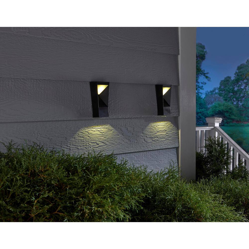 Hampton Bay Black Integrated LED Wall Lantern Sconce Solar Wall Light (2-Pack) HD39401