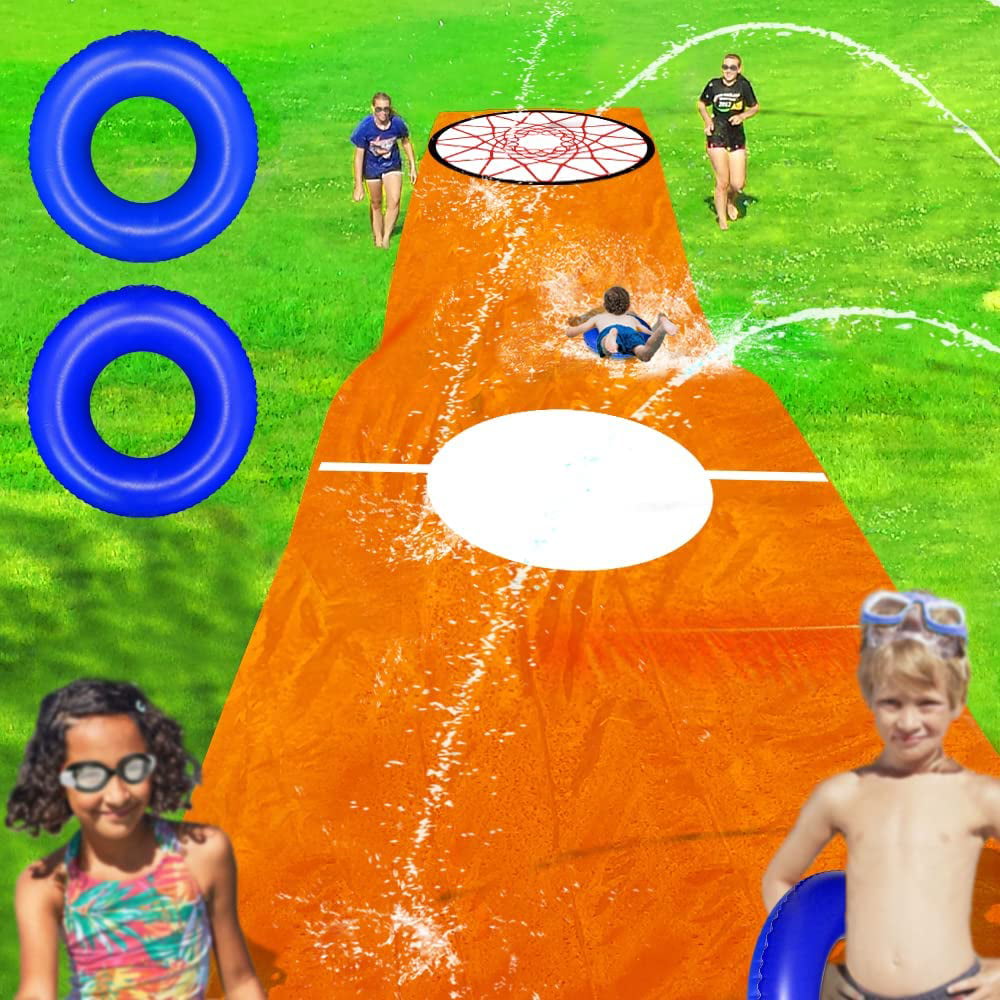 Terra Durable Slip Spray and Slide for Kids & Adults Water Slide 33Ft x 5Ft, Hot Summer Toys Games with 2 Sliding Ring