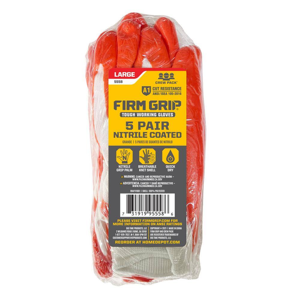 FIRM GRIP Large Nitrile Coated Work Gloves (5 Pack) 5558-032