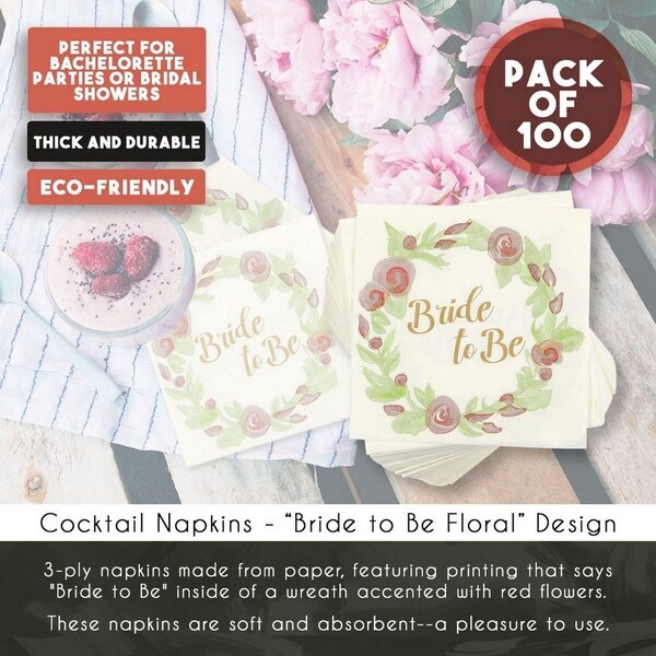 100 Bride to Be Cocktail Napkins Bridal Shower Bachelorette Party Supplies， 5