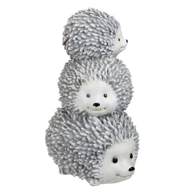 Gray And White Outdoor Stacked Hedgehogs Garden Statue