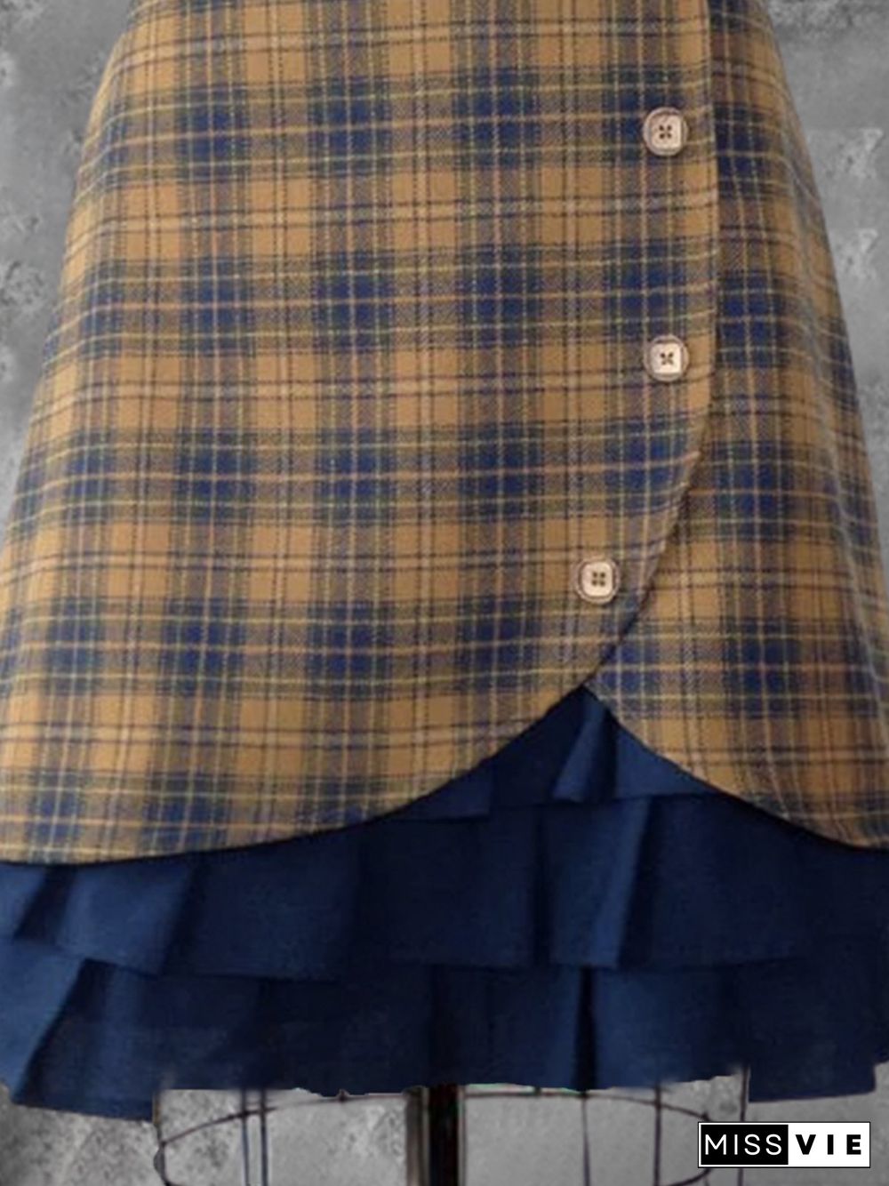 Vintage Checkered/plaid Floral-Print Skirt