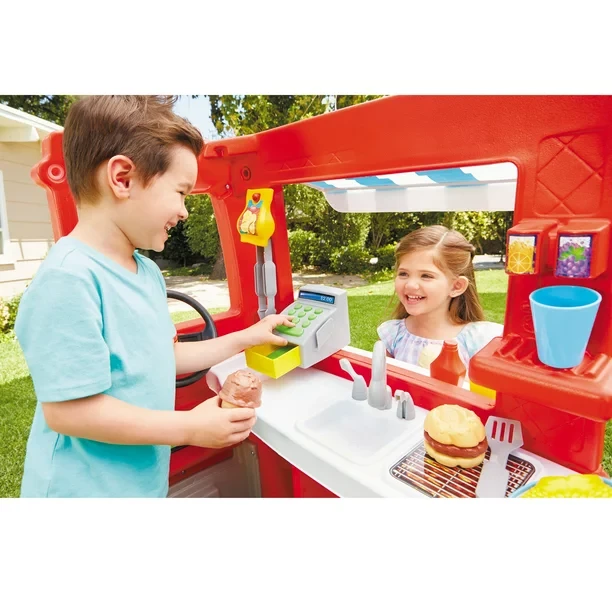 Little Tikes 2-in-1 Food Truck 20-Piece Plastic Pretend Play Kitchen Toys Playset