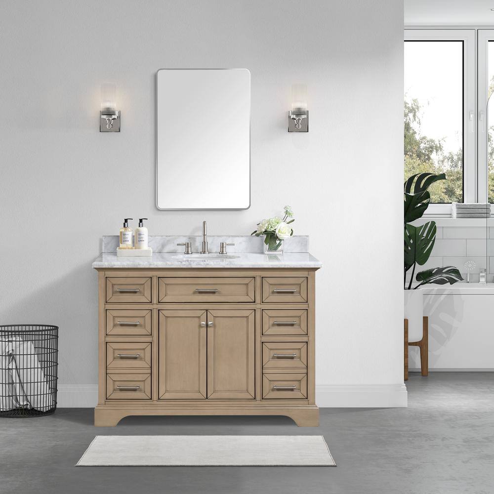 Home Decorators Collection Windlowe 49 in. W x 22 in. D Bath Vanity in Almond Taupe with Carrara Marble Vanity Top in White with White Sink 15101-VS49C-AT