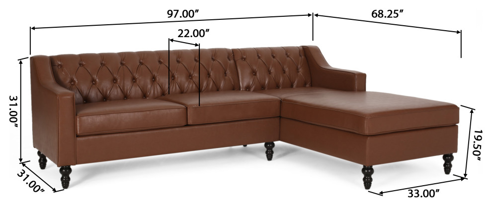 Bluewater Contemporary Tufted Chaise Sectional   Traditional   Sectional Sofas   by GDFStudio  Houzz