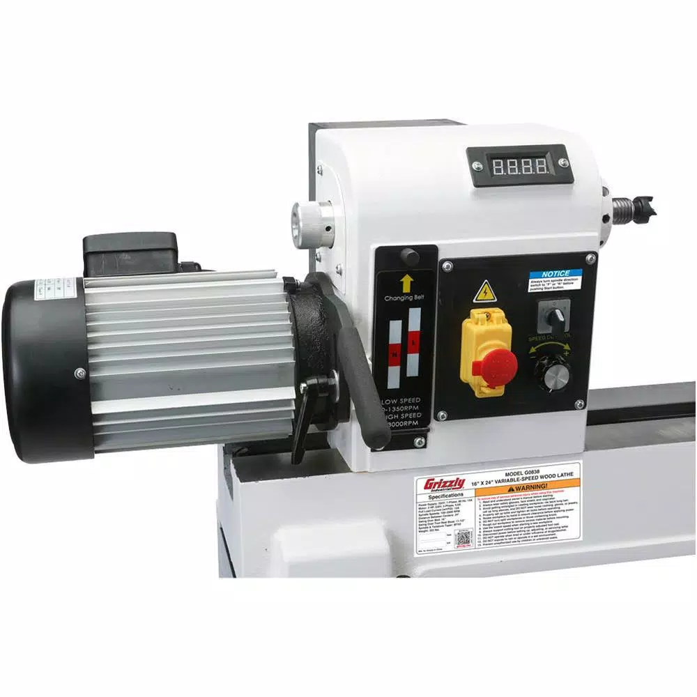 Grizzly Industrial 16 in. x 24 in. Variable-Speed Wood Lathe and#8211; XDC Depot