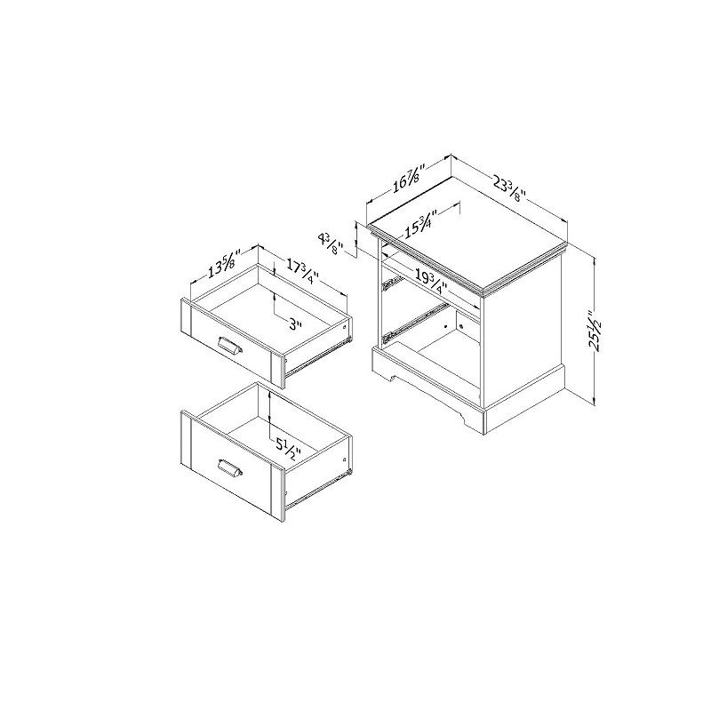 South Shore Lilak 2-Drawer Nightstand