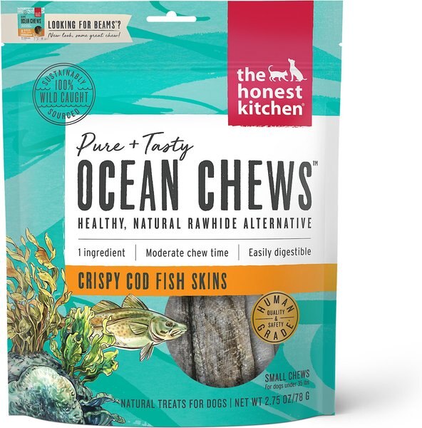 The Honest Kitchen Beams Ocean Chews Cod Fish Skins Dehydrated Dog Treats， Small， 2.75-oz bag