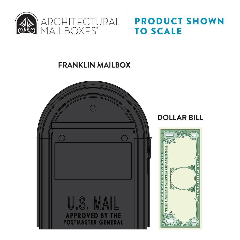 Architectural Mailboxes Franklin Black Medium Steel Post Mount Mailbox with Satin Nickel Handle FM110BAM