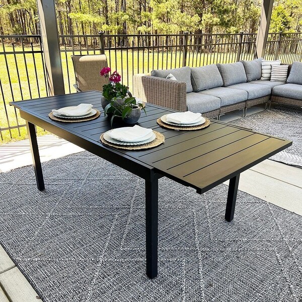 MAISON ARTS Patio Dining Set 9/7 Pieces Outdoor Metal Furniture Set，8/6 C Spring Motion Chairs and 1 Expandable Table