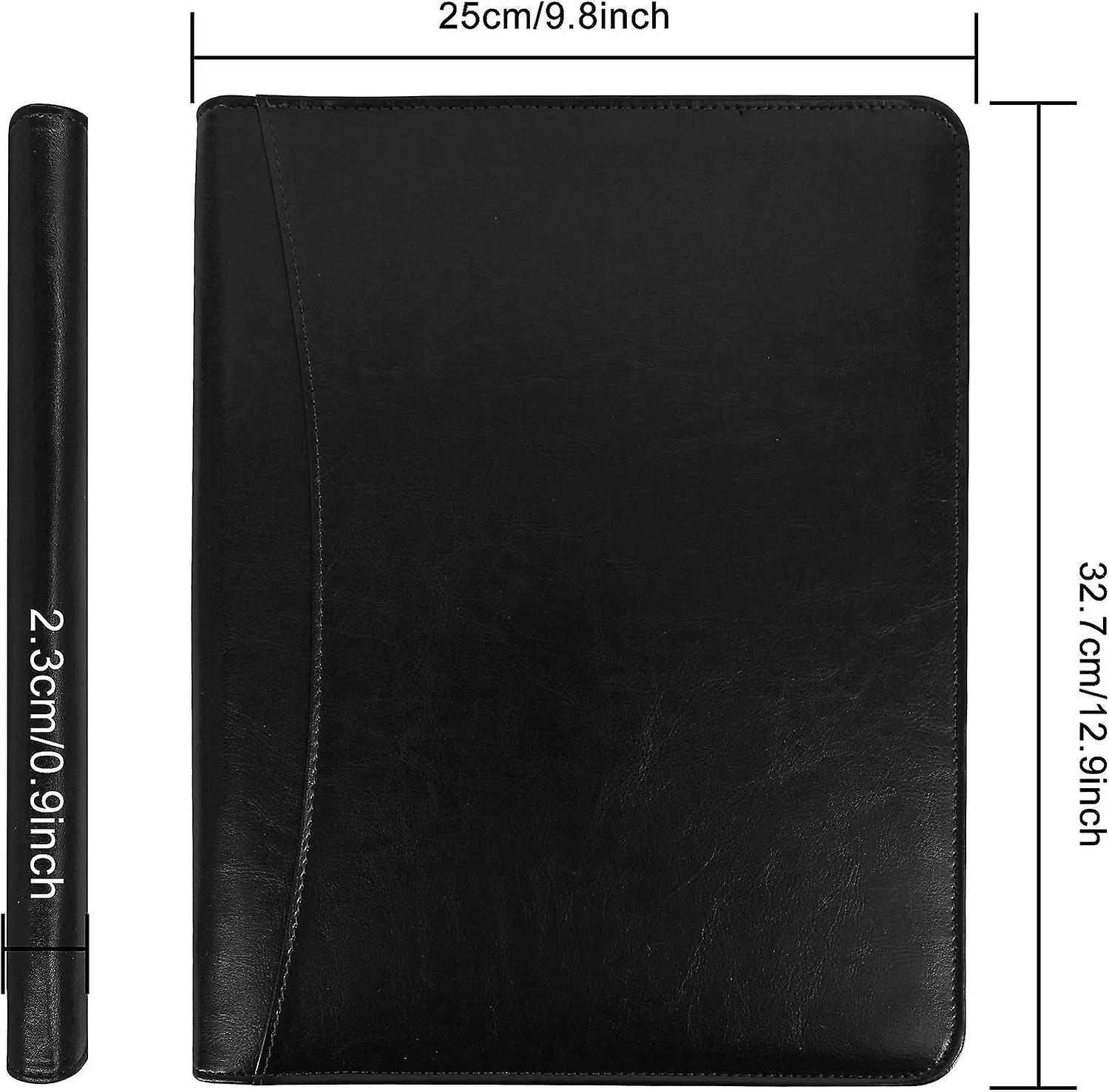 Business Zippered Portfolio Padfolio Pu Leather Folder Interview Resume Legal Document Organizer With A4 Size Black Clipboard