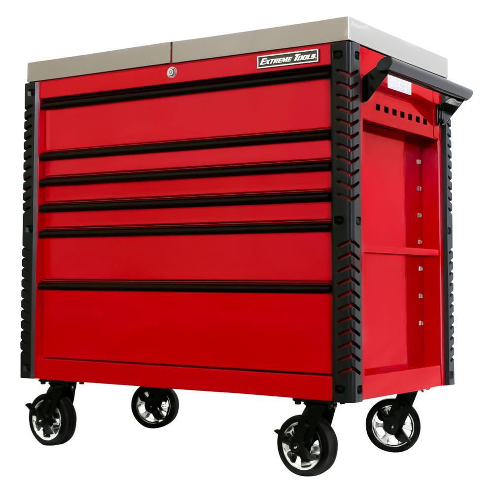 Extreme Tools EX Professional 41 in. 6-Drawer Tool Utility Cart with Stainless Steel Slider Top and Bumpers in Red EX4106TCSRDBK