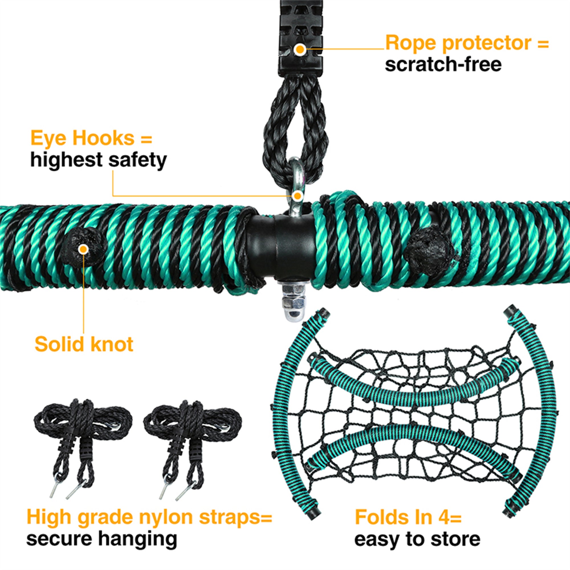 KLOKICK 660 lb Spider Web Swing 40 inch for Tree Kids with Steel Frame and 2 Hanging Straps