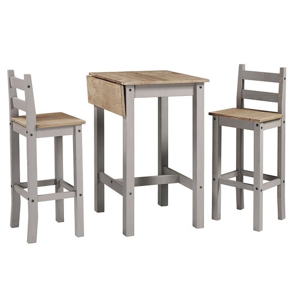 Wood Bar Height Dining Set of Drop Leaf Table and 2 Chairs Corona Collection | Furniture Dash