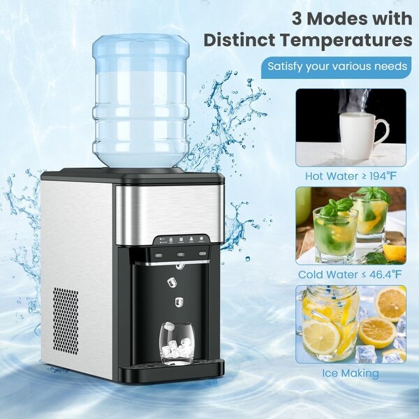 3-in-1 Water Cooler Dispenser with Built-in Ice Maker and 3 Temperature Settings-Silver - 11