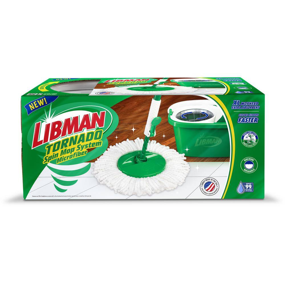 Libman Microfiber Tornado Wet Spin Mop and Bucket Floor Cleaning System with 8 Refills 1605