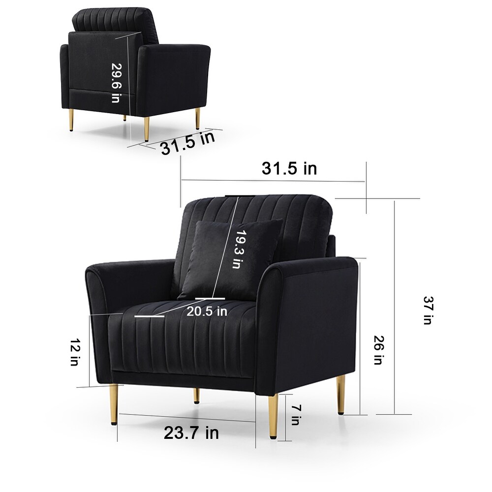 Black Modern Luxurious Velvet Sofa Set with Removable Tufted Cushions  Loveseat + 2 Armchair + 4 Pillows