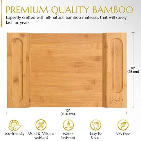 Signature Living Large Bamboo Cheese Board (16” x 10” x 1.2”) Beautiful Charcuterie Board for Cheese， Crackers， Meat - Durable Wooden Housewarming Serving Board