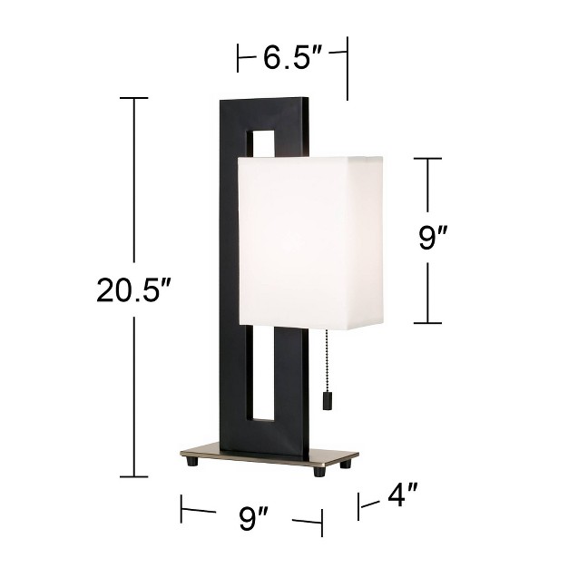 High Small Rectangular Modern Accent Table Lamp Pull Chain Black Metal Single White Shade Living Room Bedroom