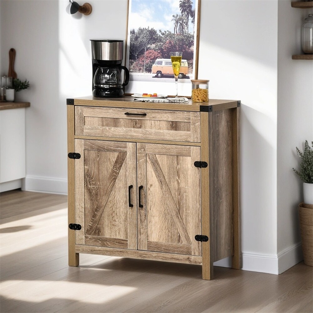 Wooden Sideboard Buffet Cabinet with Drawer and Adjustable Shelf  Oak