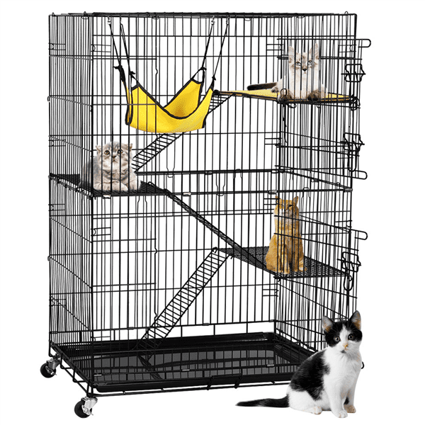 Topeakmart 4-Tier Playpen Cat Cage， Black， 48