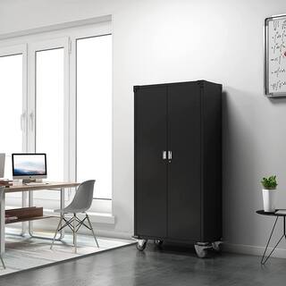 Aobabo 72 in. Black Rolling Locking Storage Cabinet with Adjustable Shelves PX-AFC0003-1-1