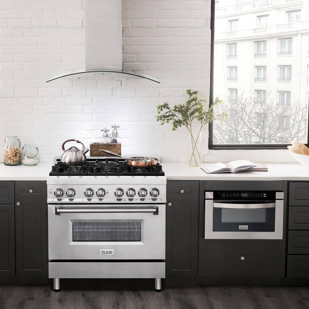 ZLINE Kitchen and Bath 36 in. 4.6 cu. ft. Dual Fuel Range with Gas Stove and Electric Oven in Stainless Steel (RA36) RA36