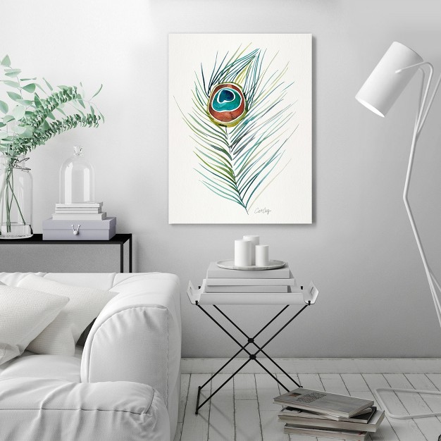 Americanflat Minimalist Botanical Peacock Feather Original By Cat Coquillette Canvas