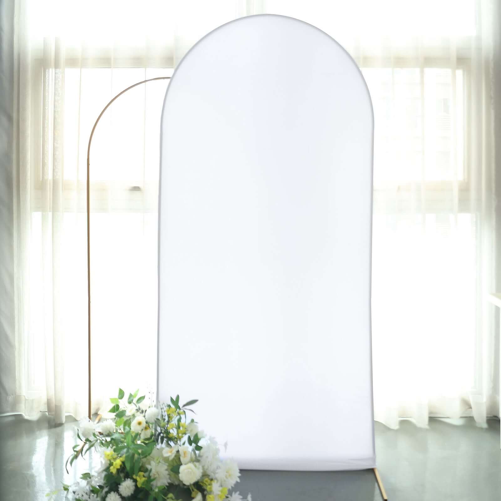 Matte White Spandex Fitted Wedding Arch Cover For Round Top Chiara Backdrop Stand 7ft