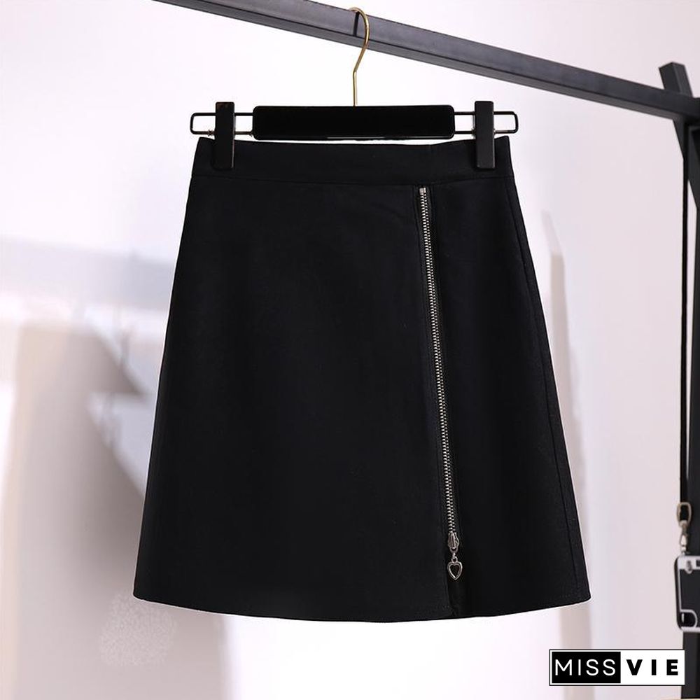 Lapel Knit Tee+Zipper Skirt P13072