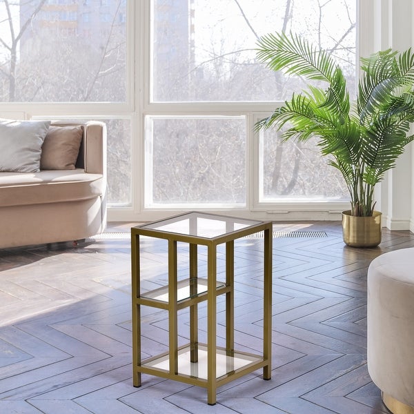 Gold Side Table Iron With Glass Top 13x13x21 Inch