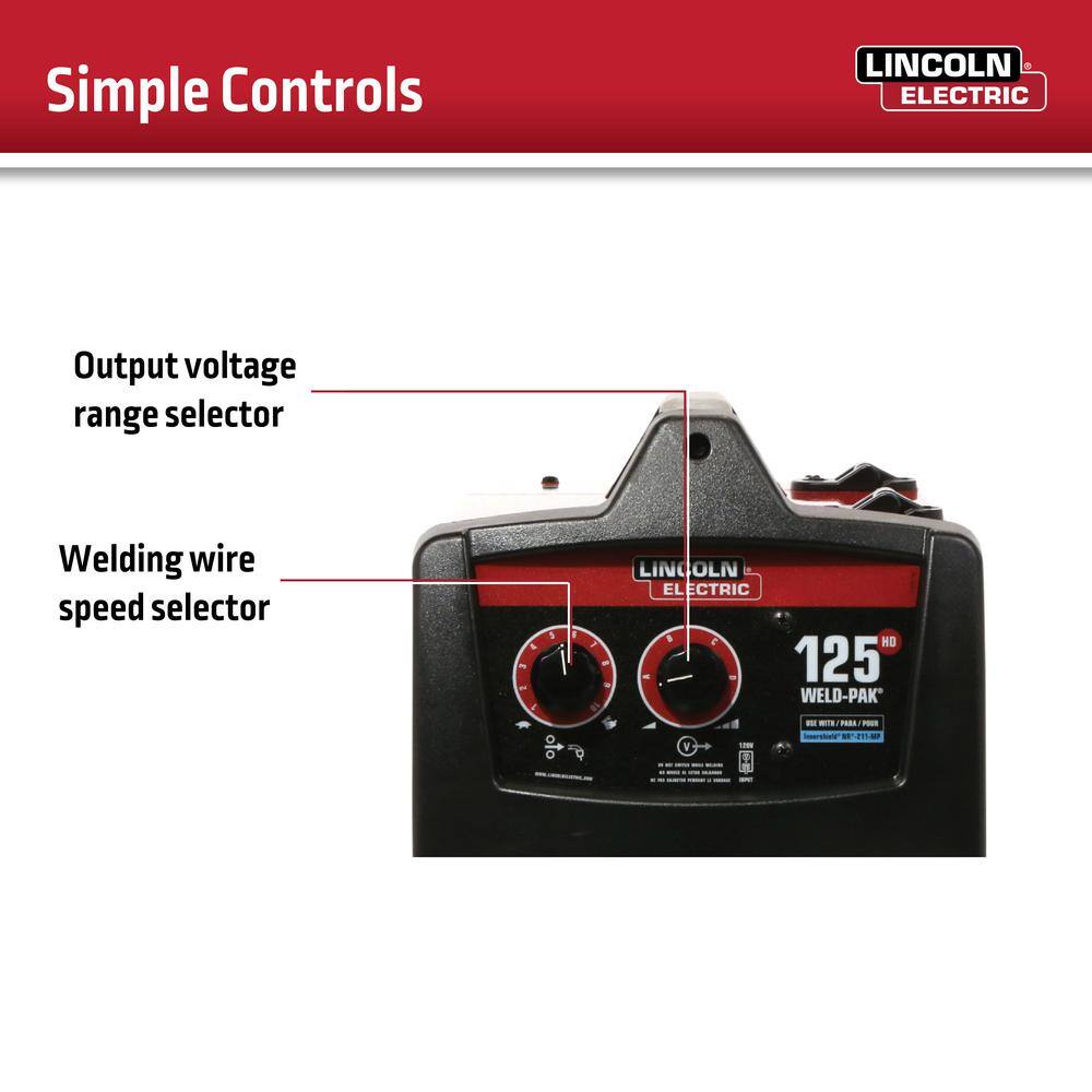 Lincoln Electric 125 Amp 115-Volt Weld-Pak 125 HD Flux-Cored Wire Welder with .035 in. Flux-Core Welding Wire (1 lb. Spool) K5365-15