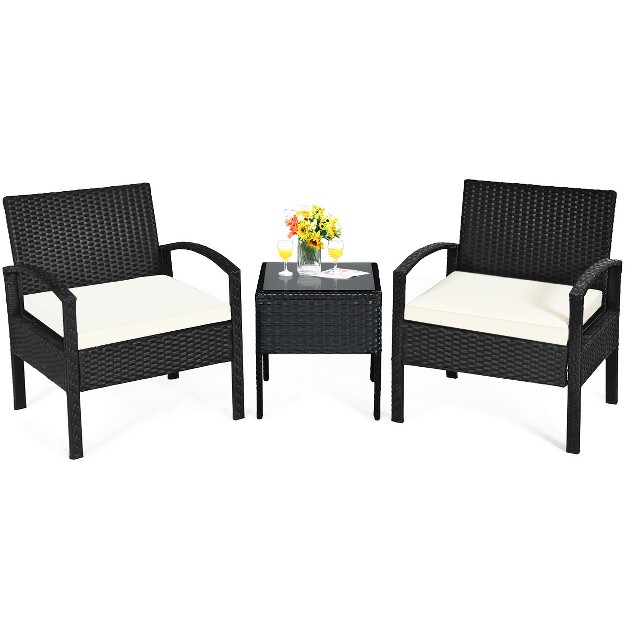 Tangkula Cushioned Outdoor Wicker Rattan Chair Set Patio Furniture Backyard Seat