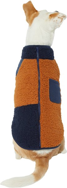 Frisco Lightweight Colorblock Dog and Cat Zippered Sherpa Fleece Vest， Blue/Brown