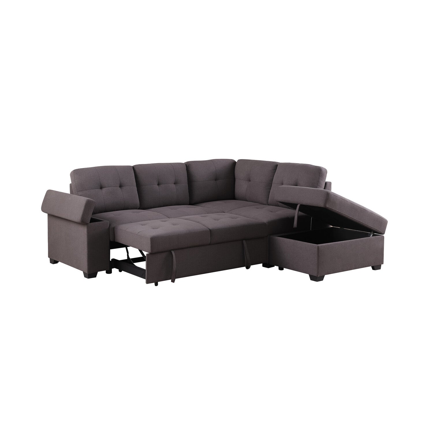 Katie Brown Linen Sleeper Sectional Sofa with Storage Ottoman, Storage Arm