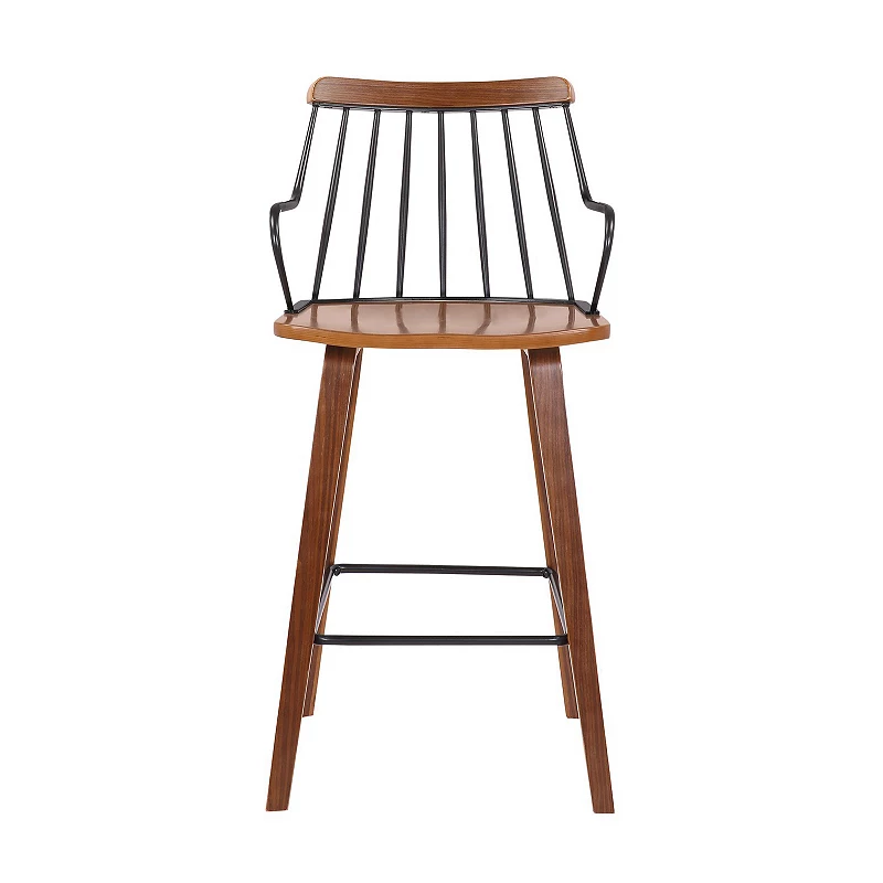 26 Inches Counter Height Barstool with Spindle Back， Brown and Black