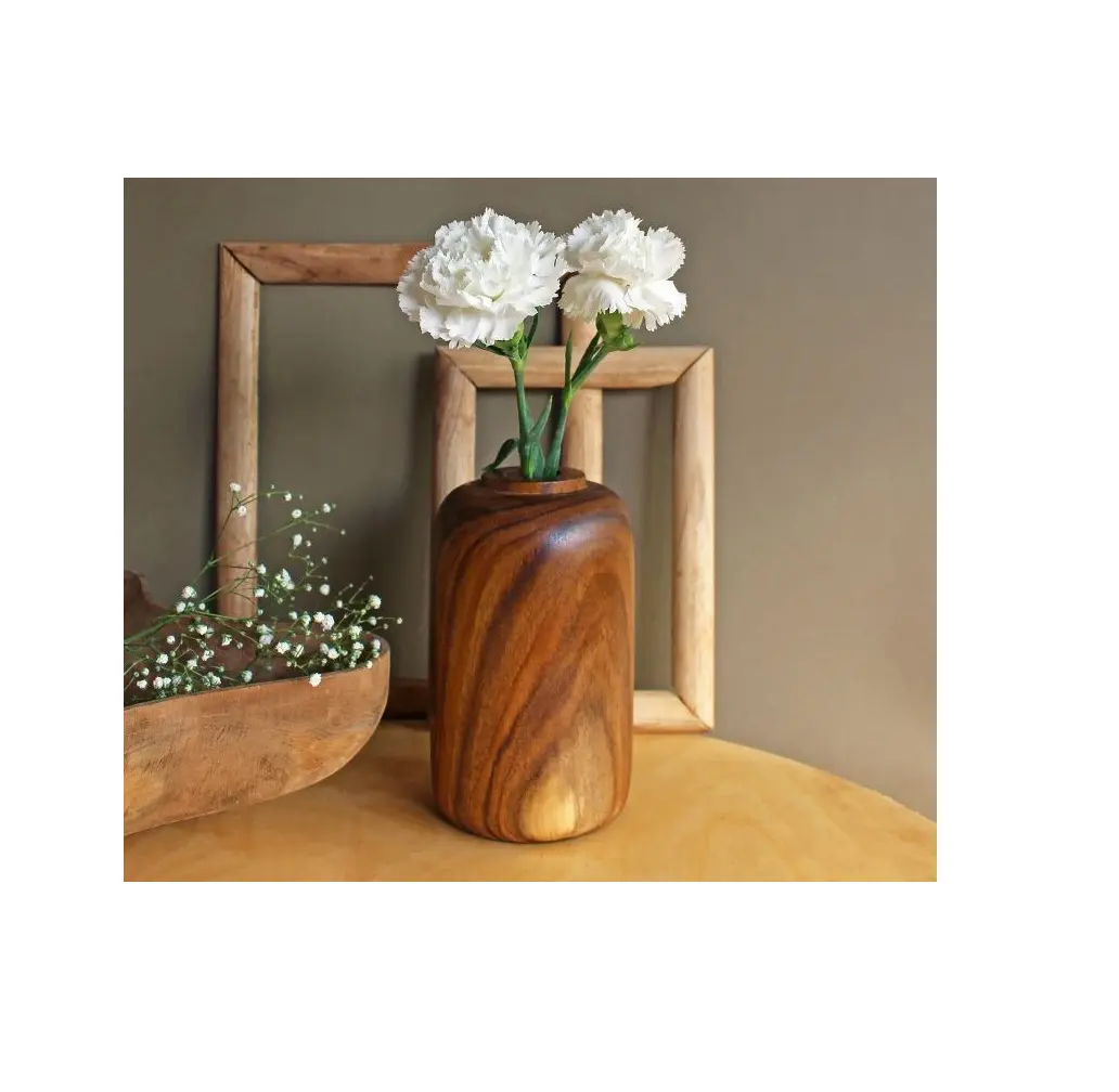 Standard Quality Handmade Elegant Style Hand carved Antique Footed Vase For Decoration Wood Flower Pot For Gifts   Decor