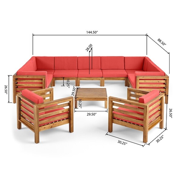 Oana Outdoor 11 Seater Acacia Wood Sectional Sofa and Club Chair Set by Christopher Knight Home