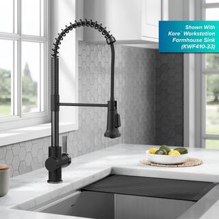 KRAUS Britt Commercial Style Pull-Down Single Handle Kitchen Faucet in Matte BlackSpot Free Black Stainless Steel KPF-1691MBSFSB