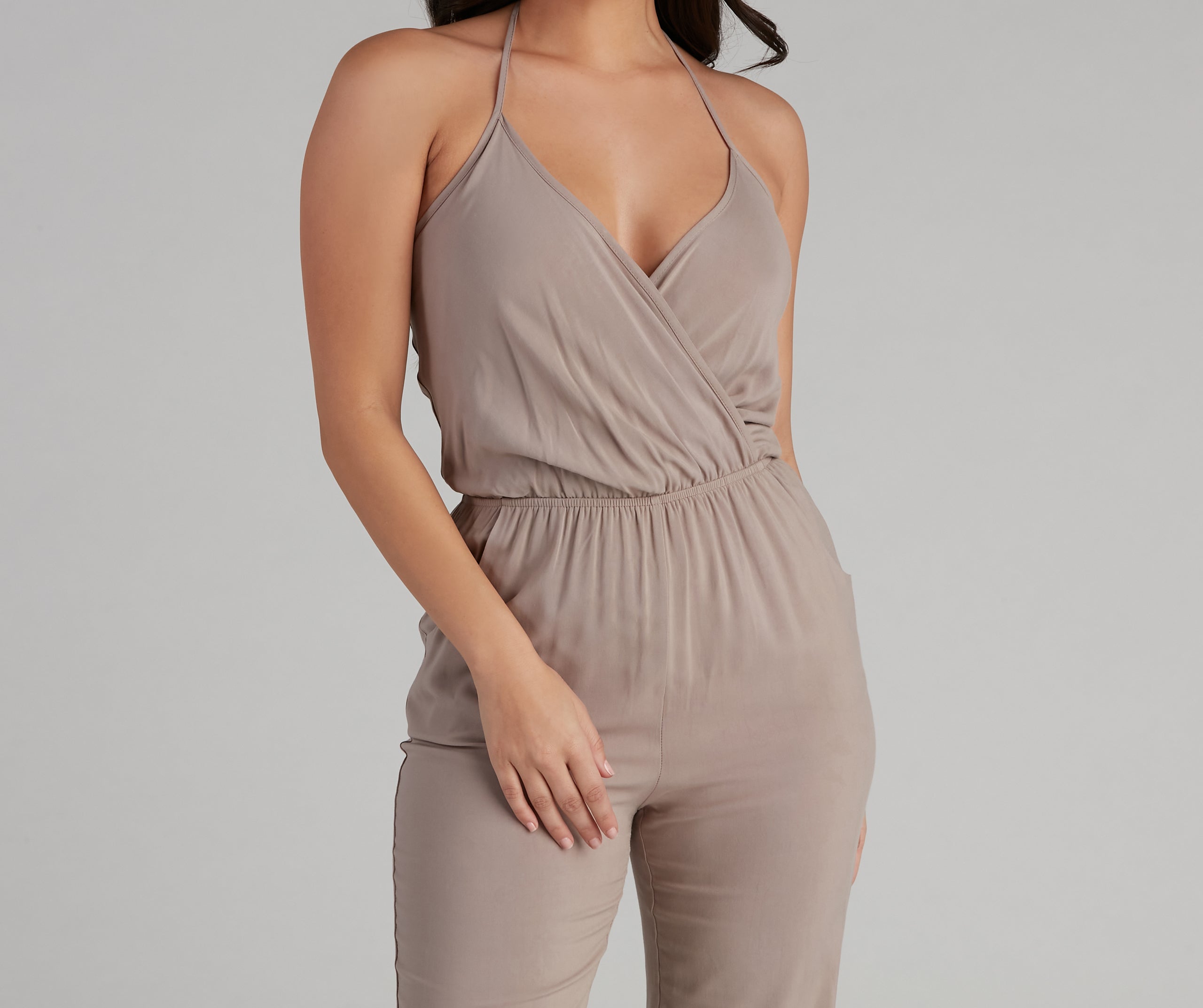 Plunging Into Basics Surplice Jumpsuit