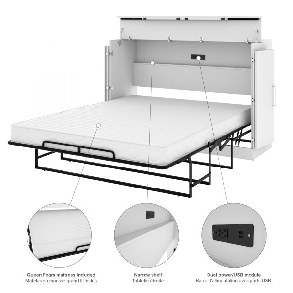 Bestar Nebula Queen Cabinet Bed with Mattress in White