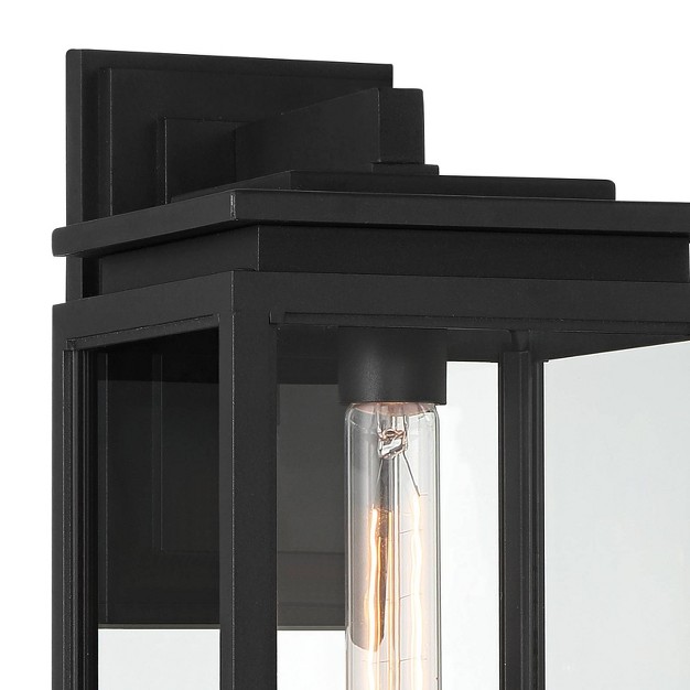 High Modern Outdoor Wall Light Fixture Mount Porch House Weatherproof Matte Black Die Cast Metal Clear Glass Shade