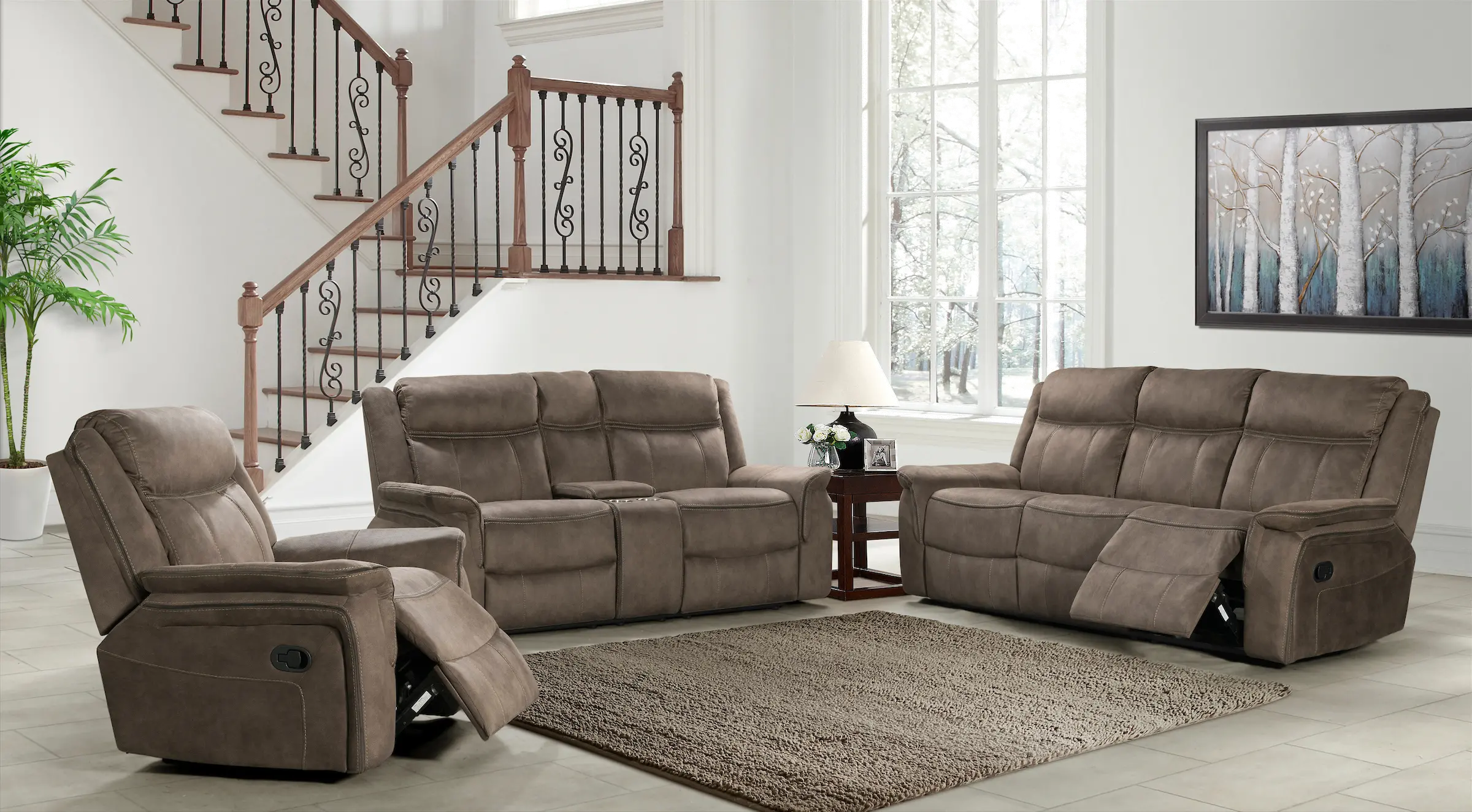 Kisner Brown Reclining Loveseat with Console