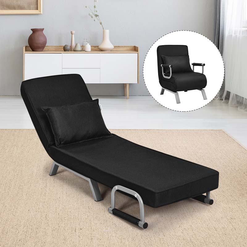 Folding Convertible Sofa Bed Sleeper Chair w/Pillow, 5-Position Armchair Chaise Lounge Couch