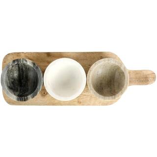 Laurie Gates California Designs Marble and Mango Wood 4 Piece Condiment Divided Serving Dishes and Paddle Board Set 985119106M