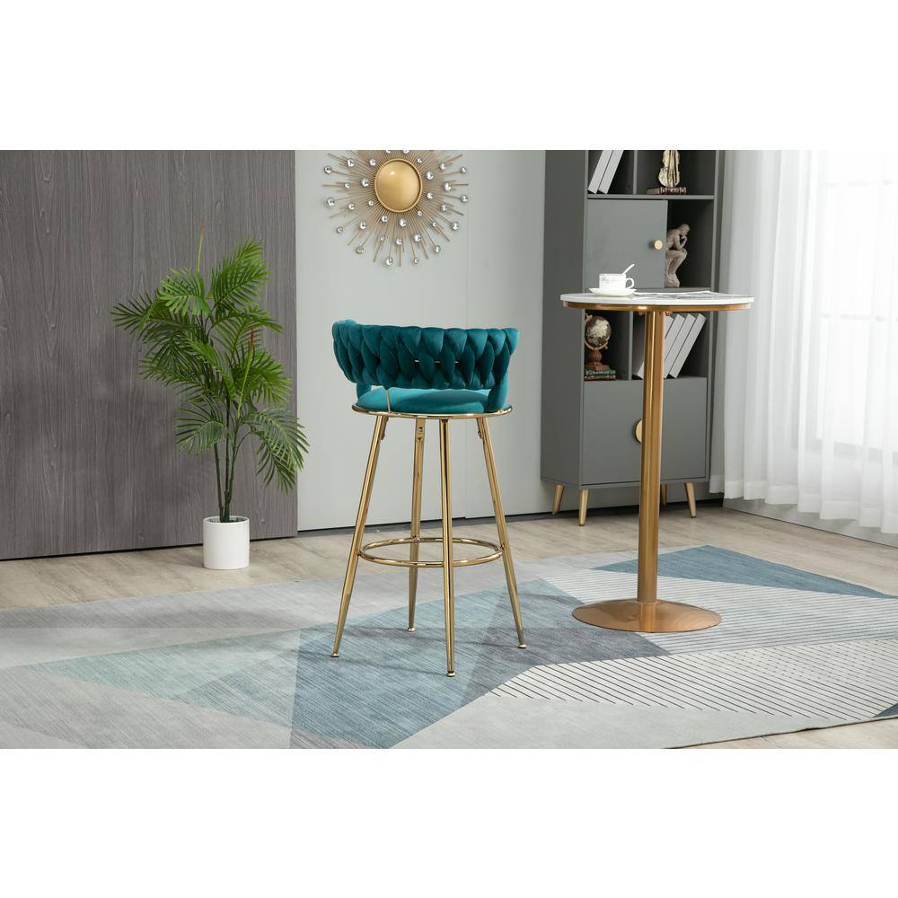 ZIRUWU 35.04 in.Teal Metal Bar Stool with Back and Footrest Counter Height Bar Chairs ZZQ-JBY721A13