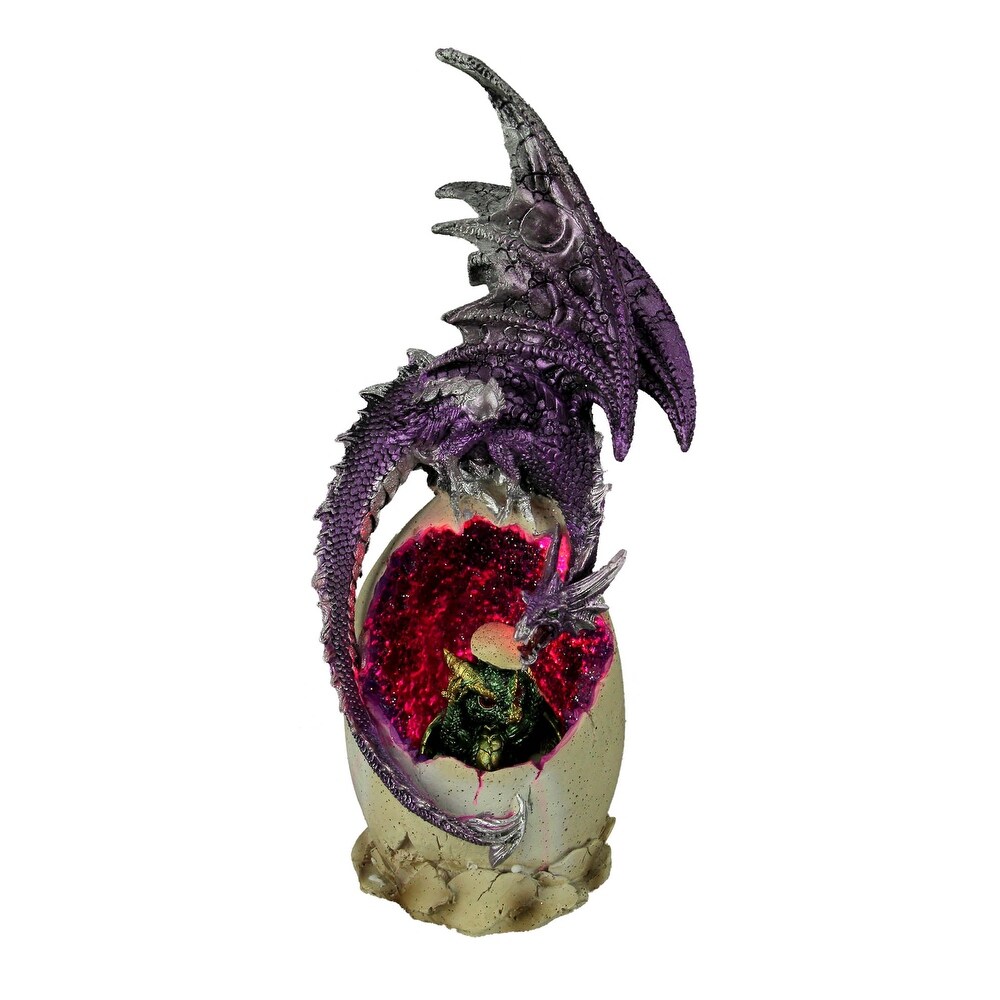 The Hatchling Mother And Baby Dragon Led Egg Statue   12.25 X 5.25 X 4.5 inches