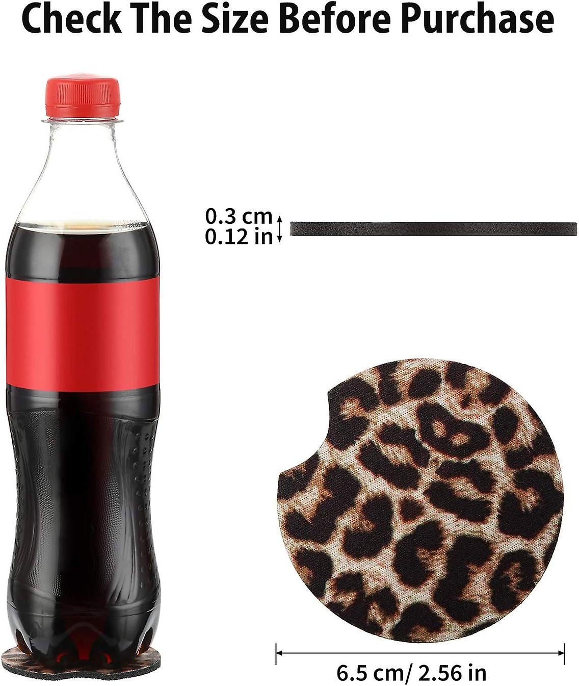 2.56 Inch Leopard Car Coasters For Drinks Women Neoprene Cup Coaster Absorbent Rubber Car Cup Pad Mat Car Accessories For Car Living Room Kitchen Offi