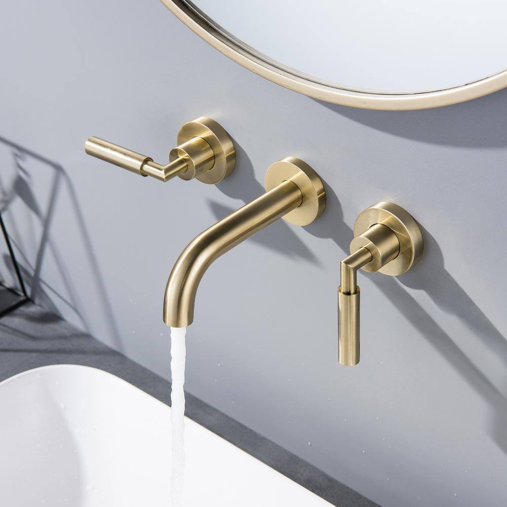 Flynama Wall-Mount Double-Handle Bathroom Faucet in Brushed Gold RB-QY-0736